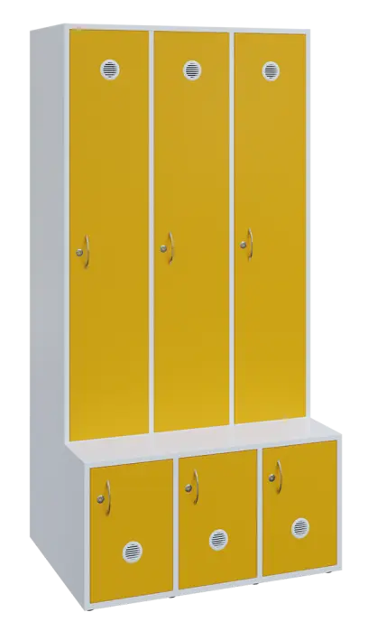 SSB - 180 - 90 šatní skříň s botníkem, 3-dvéřová, 1800x900x400/600 mm, korpus bílý, dvířka žlutá odi